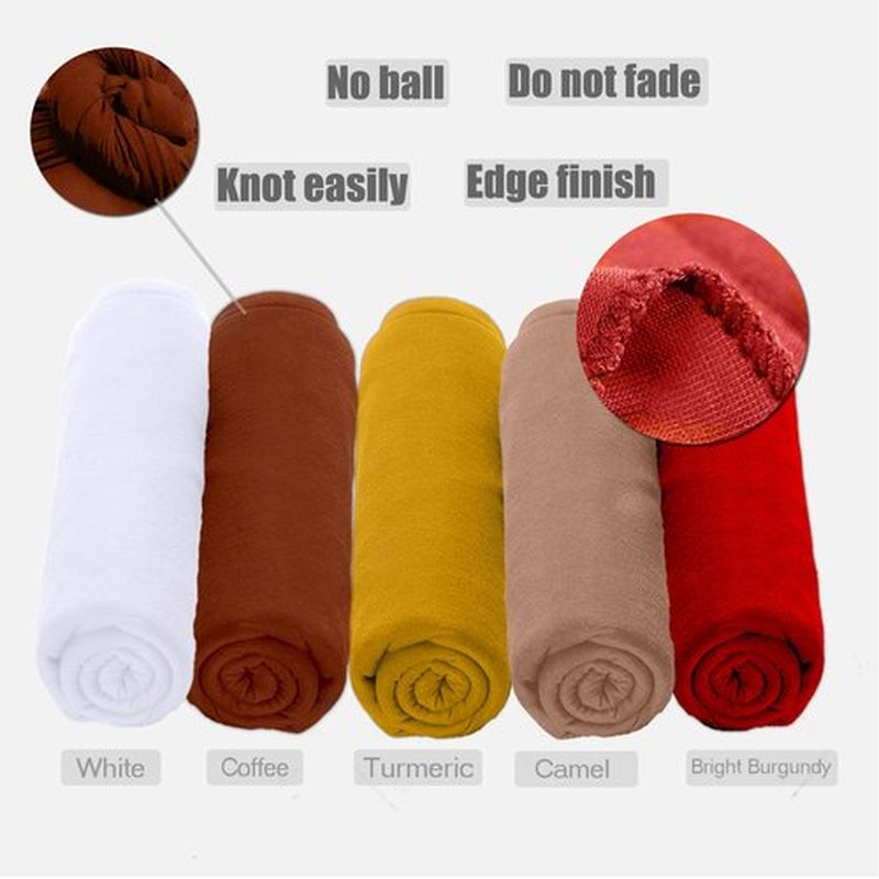 ZRQ 5 Pieces Solid Color Multicolor Combination Stretch Turban Extra Long Scarf Jersey Hijab Fashion Head Scarf Soft Head Wraps for Black Women (White,Camel,Coffee,Bright Burgundy,Turmeric)