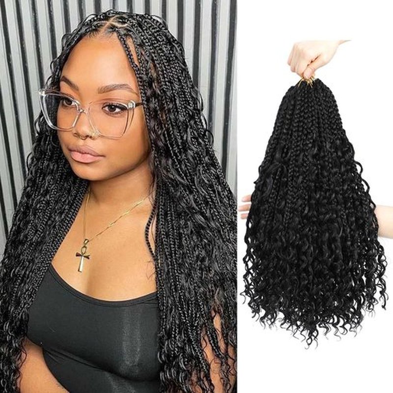Goddess Box Braids Crochet Hair 14 inch 8Packs Pre Looped Boho Box Braids Braiding Hair Curly Ends Bohomian Crochet Box Braids (1B#, 14 inch)