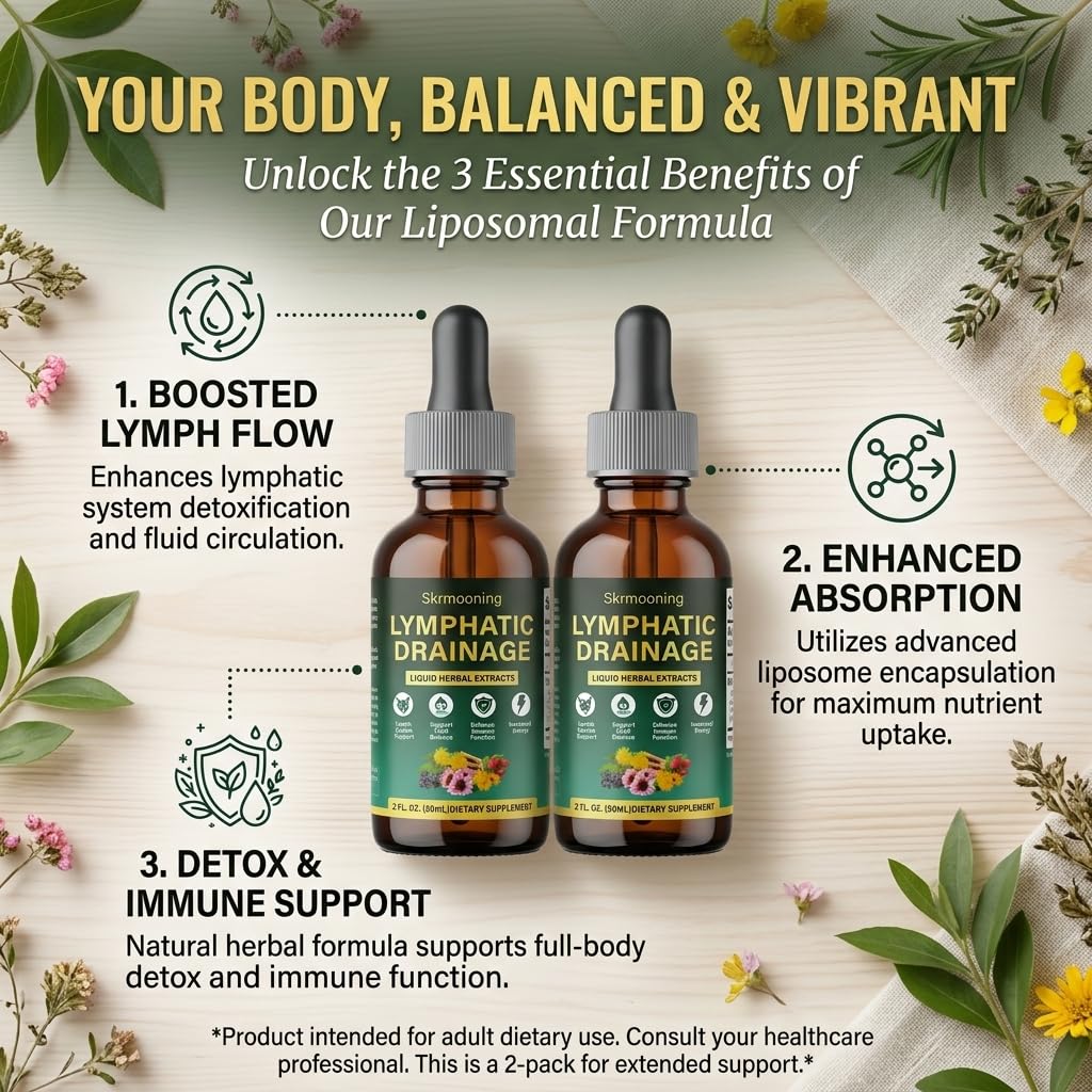 Lymphatic Drainage Drops - 2Pcs Organic Lymphatic Drainage Supplement, Supports overall fluid balance & daily wellness, Ease feelings of temporary bloating & Vitality, Enhances Clarity ,2 Fl oz