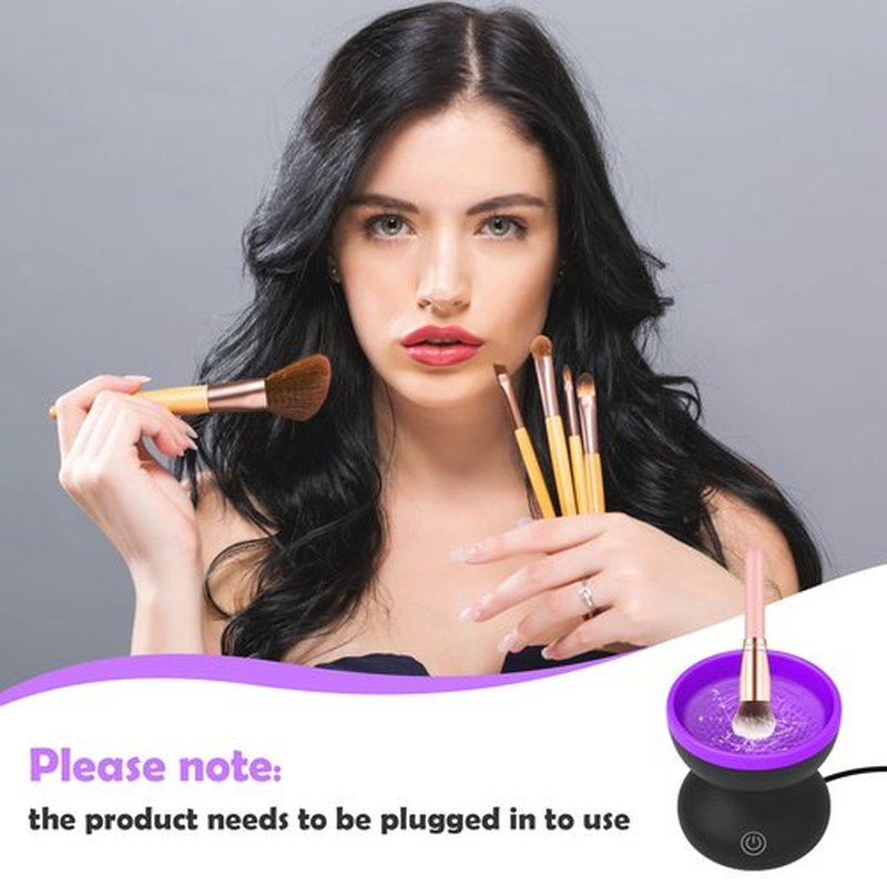 Electric Makeup Brush Cleaner Machine, Luxiv Wash Makeup Brush Cleaner Machine Fit for All Size Brushes Automatic Spinner Machine, Portable Makeup Brush Cleaner Spinner (Black+Purple)