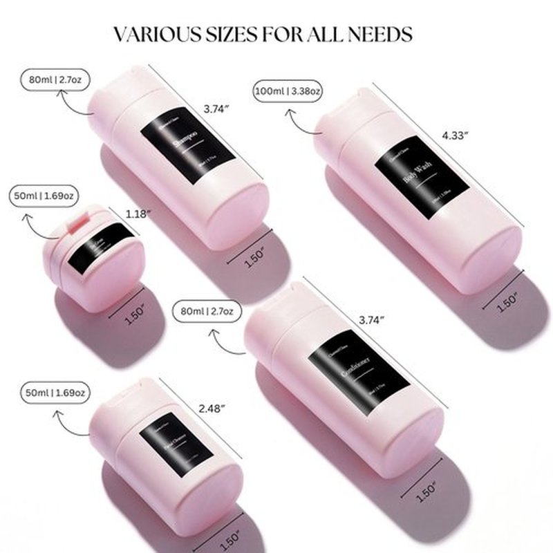 Travel Toiletries Bottles, Travel Shampoo and Conditioner Bottles, Travel Bottles Leak Proof, TSA Approved BPA Free Refillable Squeezable Travel Liquid Containers Set Minimalist Style (Pink)