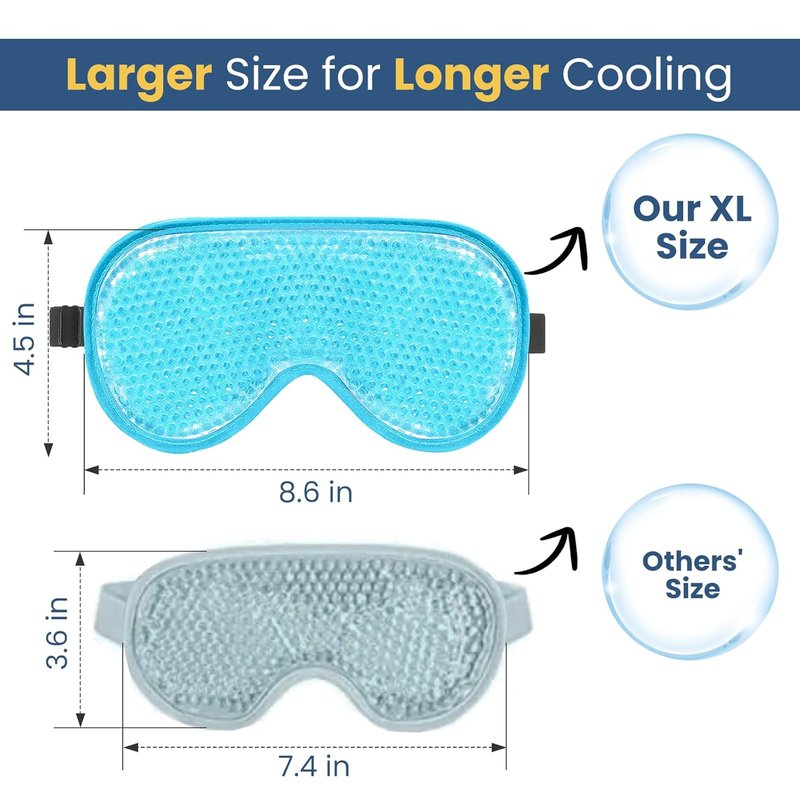 Cooling Eye Mask - 2 Pack XL Jumbo Freezer Gel Masks for Puffy Eyes | Cold & Warm Compress (Blue)