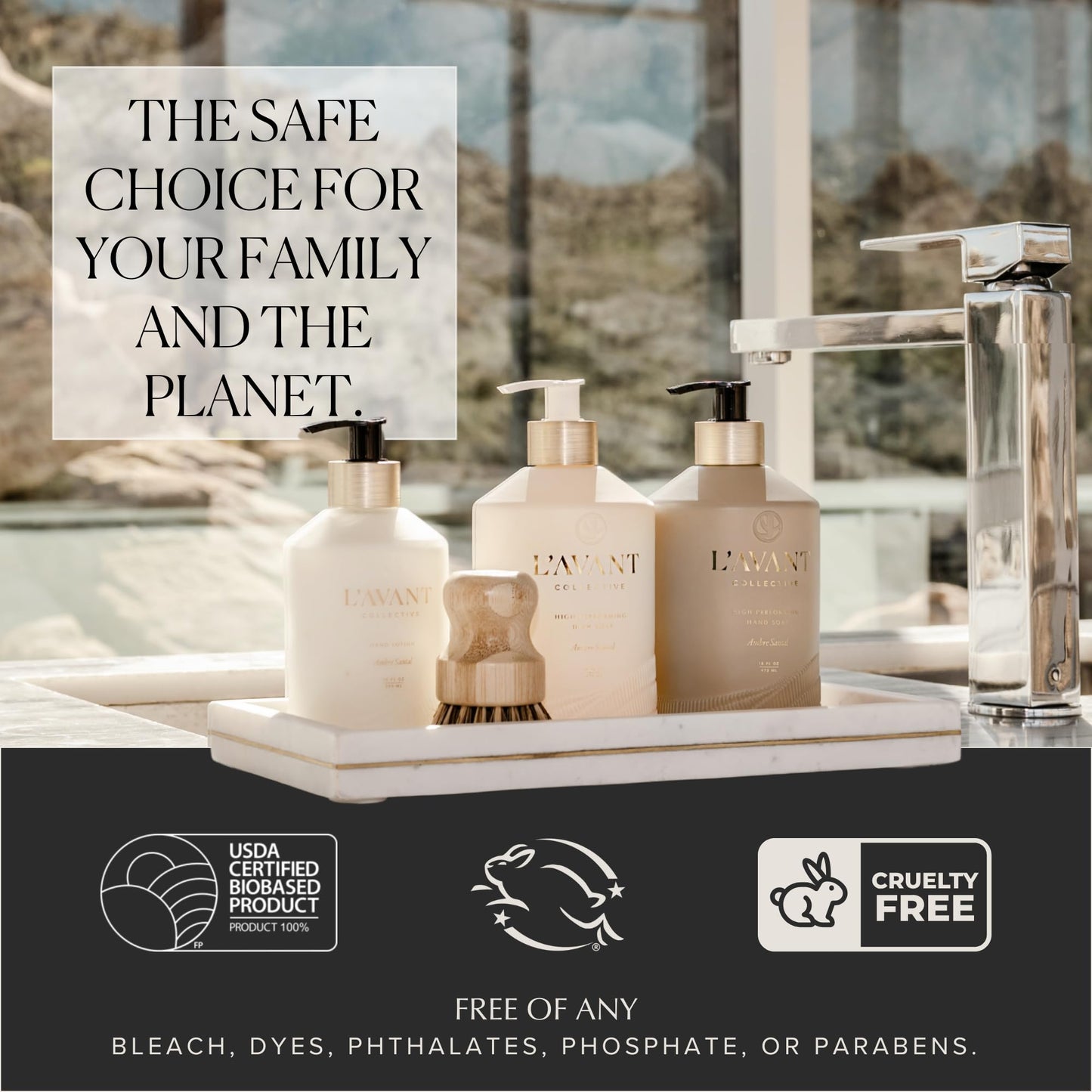 L'AVANT Collective Luxury Hand Lotion | Moisturizing Plant-Based Hand Cream with Pump, Non-Toxic, Lightweight Formula, Refillable Glass Bottle | 10 Fl Oz, Bathroom & Kitchen | Ambre Santal