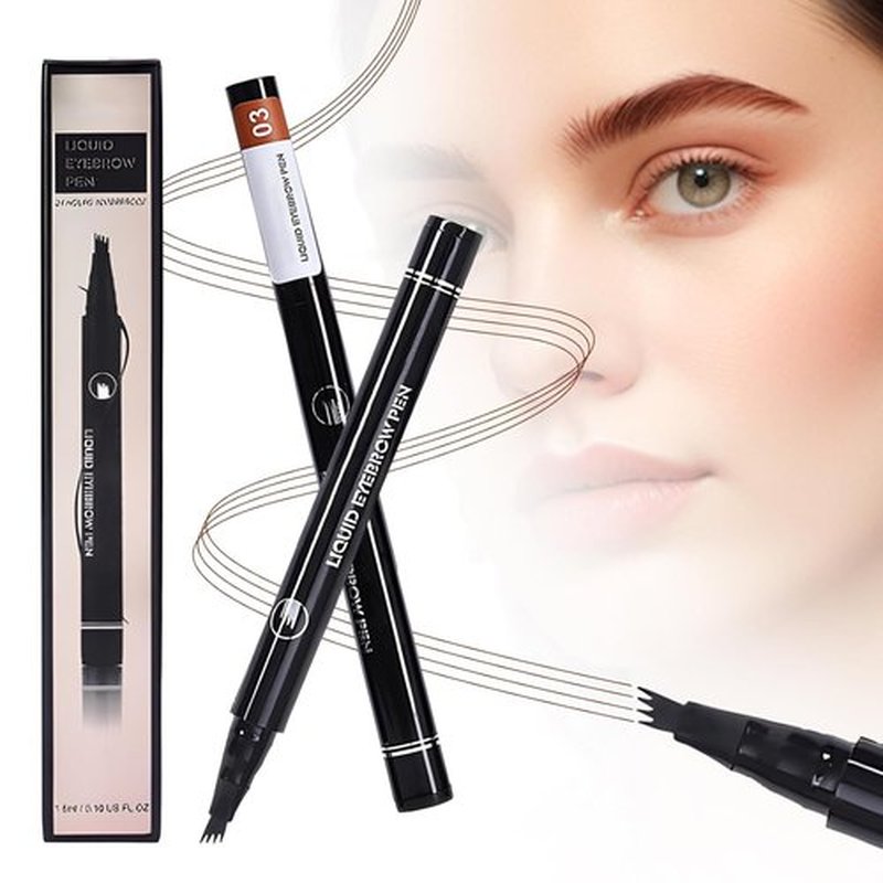 Microblading Eyebrow Pencil, 2025 New Magic Eyebrow Tattoo Pencil 4 Fork Tip, Natural Long-Lasting Smudge-proof Fine Stroke eyebrow microblading Pen for Women (Dark Brown)