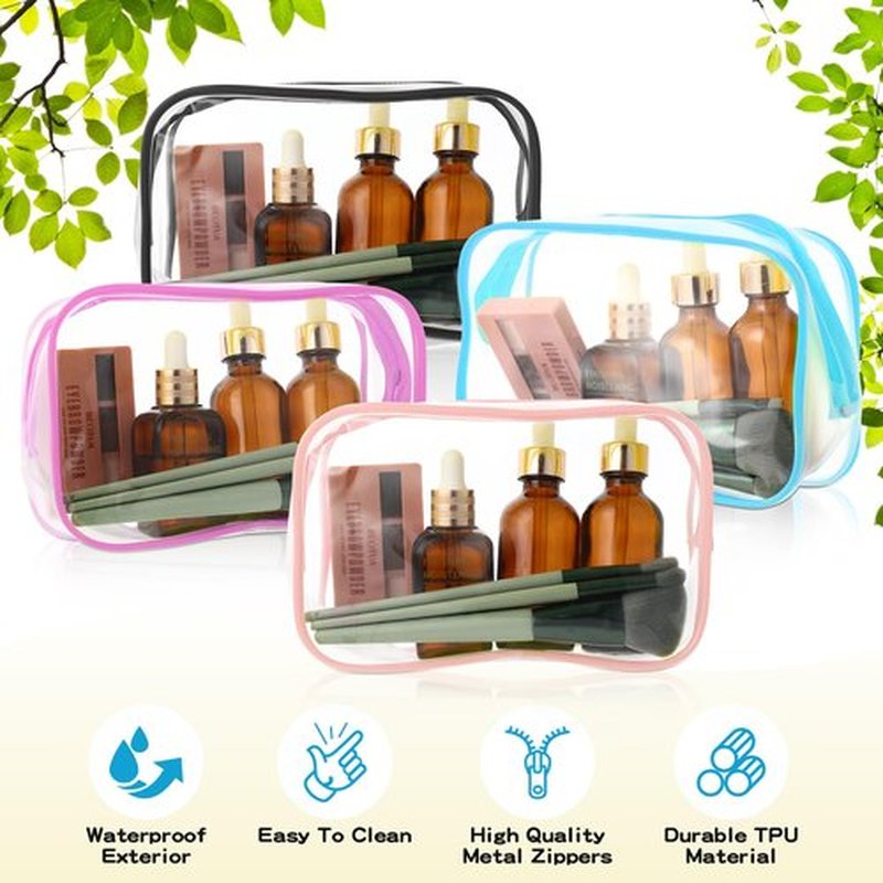 Weewooday 12 Pieces Clear Cosmetics Bag PVC Zippered Clear Toiletry Carry Pouch Cosmetic Makeup Bag Waterproof Makeup Bag Vinyl Plastic Organizer Case for Vacation Bathroom(Dark Color,Medium)