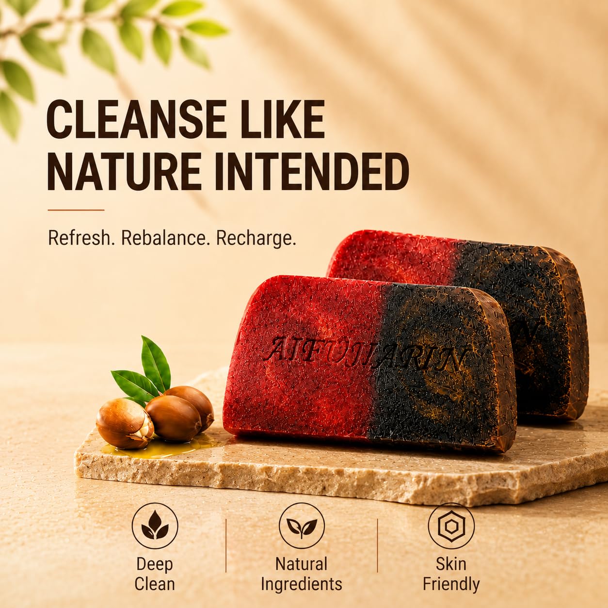 DR.EMMET Sandalwood Men Soap Bar 2 Pack, Dead Sea Mineral Soap with Argan Oil & Shea Butter, Moisturizing Body Bar Soap for Men, Woodsy Scent Cleansing Soap for Face, Body and Hands