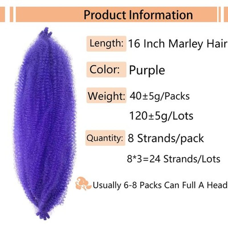 16 Inch Springy Twist Hair Purple Marley Twist Braiding Hair 3 Packs Soft Springy Afro Kinky Braiding Hair,Wrapping Hair for Soft Locs,Springy Afro Twist Hair for Black Women