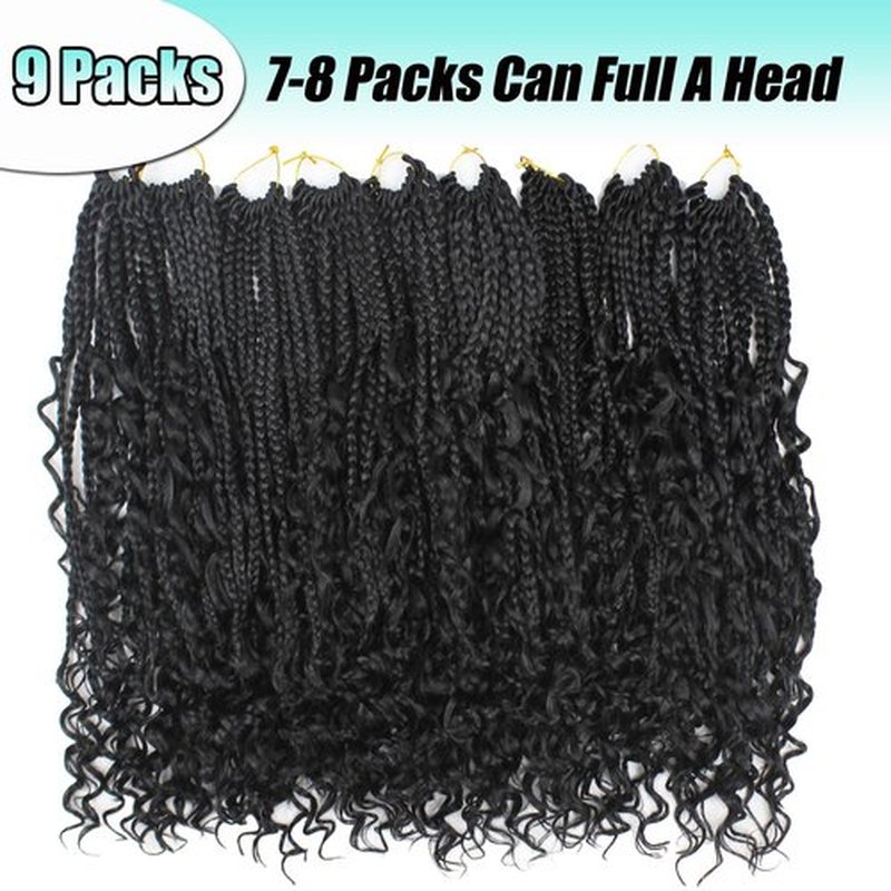 9 Pack Boho Box Braids Crochet Hair - 18 Inch Pre-looped Goddess Box Braids Crochet Hair Bohemian Crochet Boho Crochet Braids With Curly Ends Synthetic Crochet Hair For Women（18 Inch,2#)