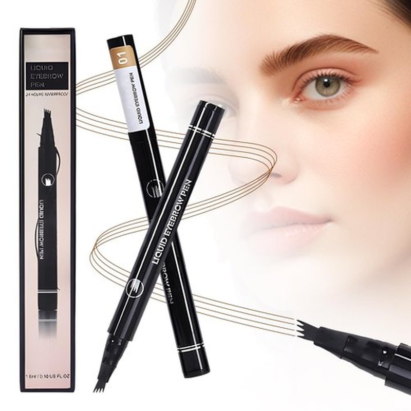 2PCS Microblading Eyebrow Pencil, 2025 New Magic Eyebrow Tattoo Pencil 4 Fork Tip, Natural Waterproof Makeup Fine Stroke Eyebrow Pencil Long-Lasting Eyebrow Pen (Brown)