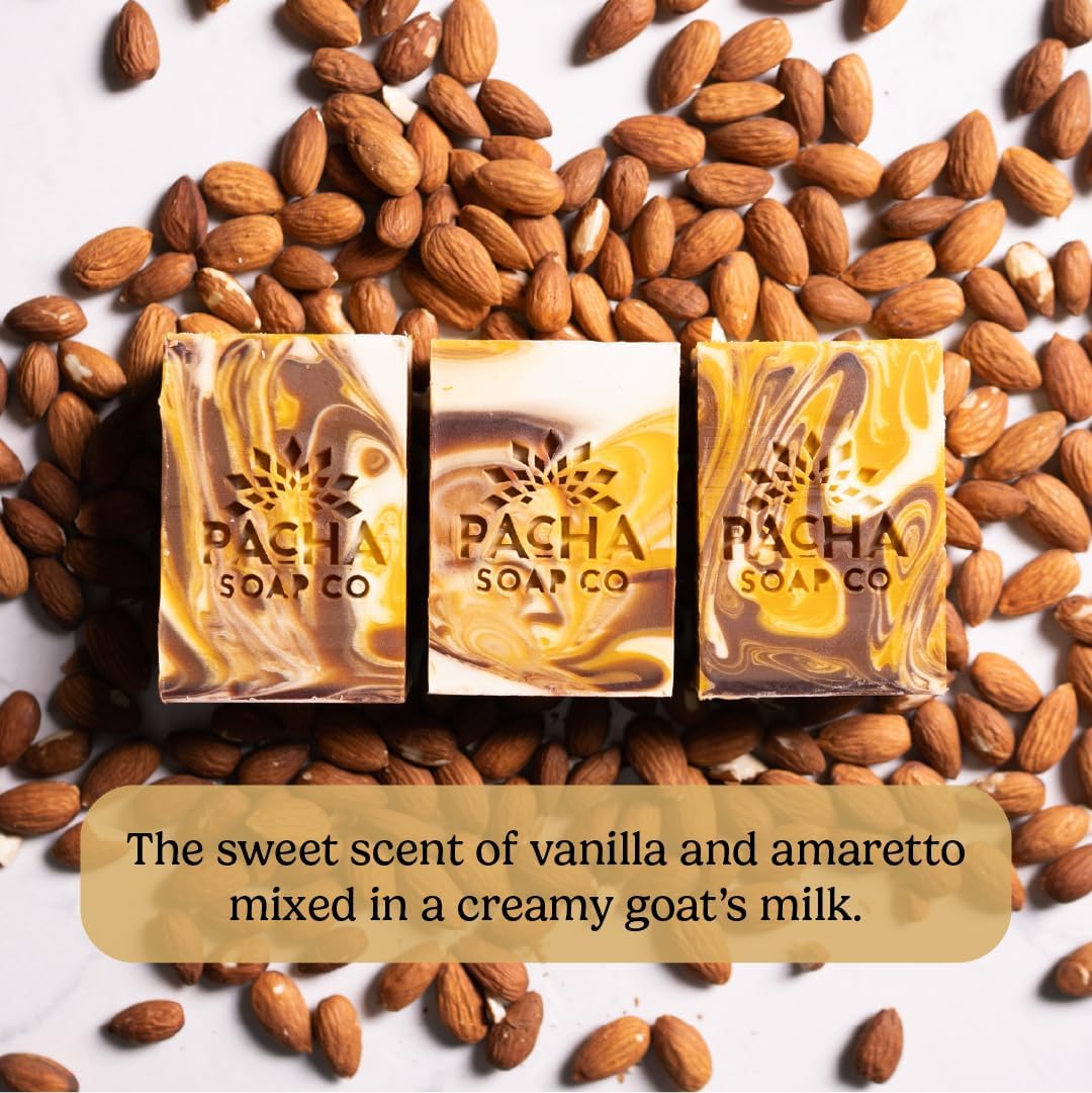 Pacha Soap Co. Almond Goat's Milk Bar Soap - Handcrafted, Premium Soap Bars for Face, Body & Hands, Hydrating & Soothing with Essential Oils, Almond Oil, Goat's Milk, Made in USA, 5-Pack (4 oz. ea)