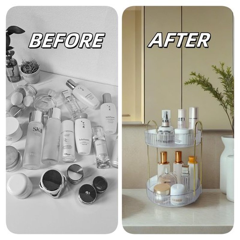 Tidyladyo 360° Rotating Makeup-Organizer,2 Tier Spinning Holder,Skincare Cosmetic Perfume Storage for Bathroom,Dresser,Vanity,Countertop