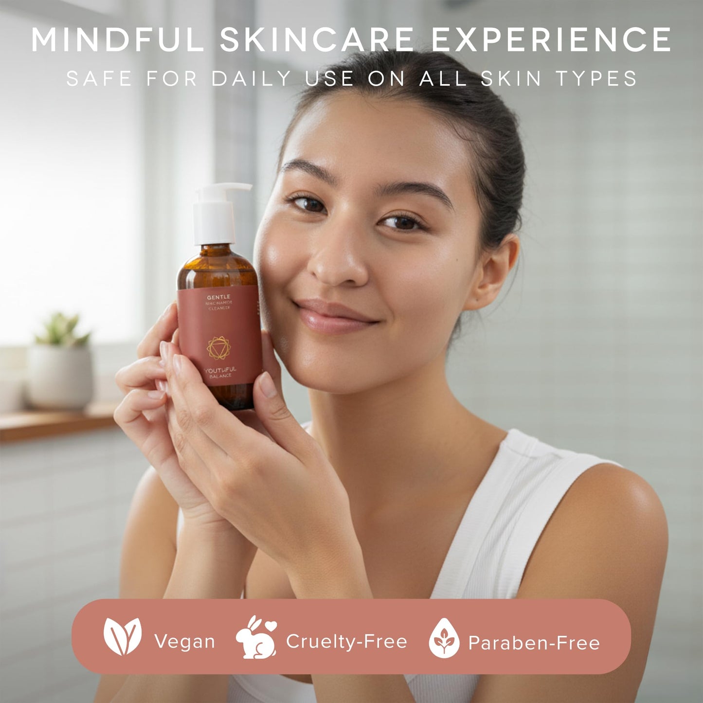 YOUTHFUL BALANCE Niacinamide Face Cleanser - Gentle Sulfate Free Daily Wash for Sensitive Skin - Vitamin B3 for Visibly Refined Pores & Reduced Redness - Fragrance Free - 240ml