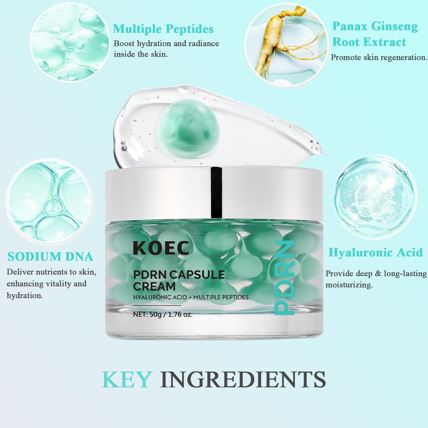 SHEEYOON Face Moisturizer Capsule Cream with PDRN, Hyaluronic Acid & Mutiple Petides, Anti-aging Boost Hydration Radiance Skin Nourishing Cream, 1.76 oz.