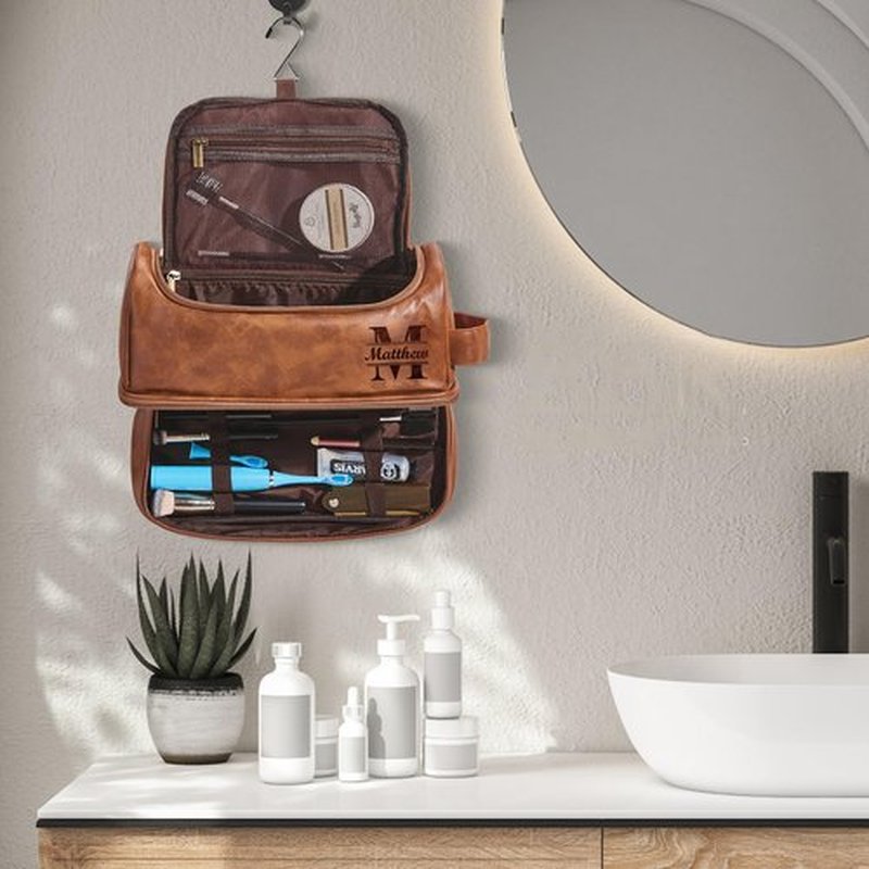 Personalized Toiletry Bag For Men, Husband, Boyfriend, Dad Large Capacity PU Leather Travel Dopp Kit Handcrafted Custom Name Unique Gift For Birthday| Fathers Day| Anniversary| Wedding Groomsmen Gifts