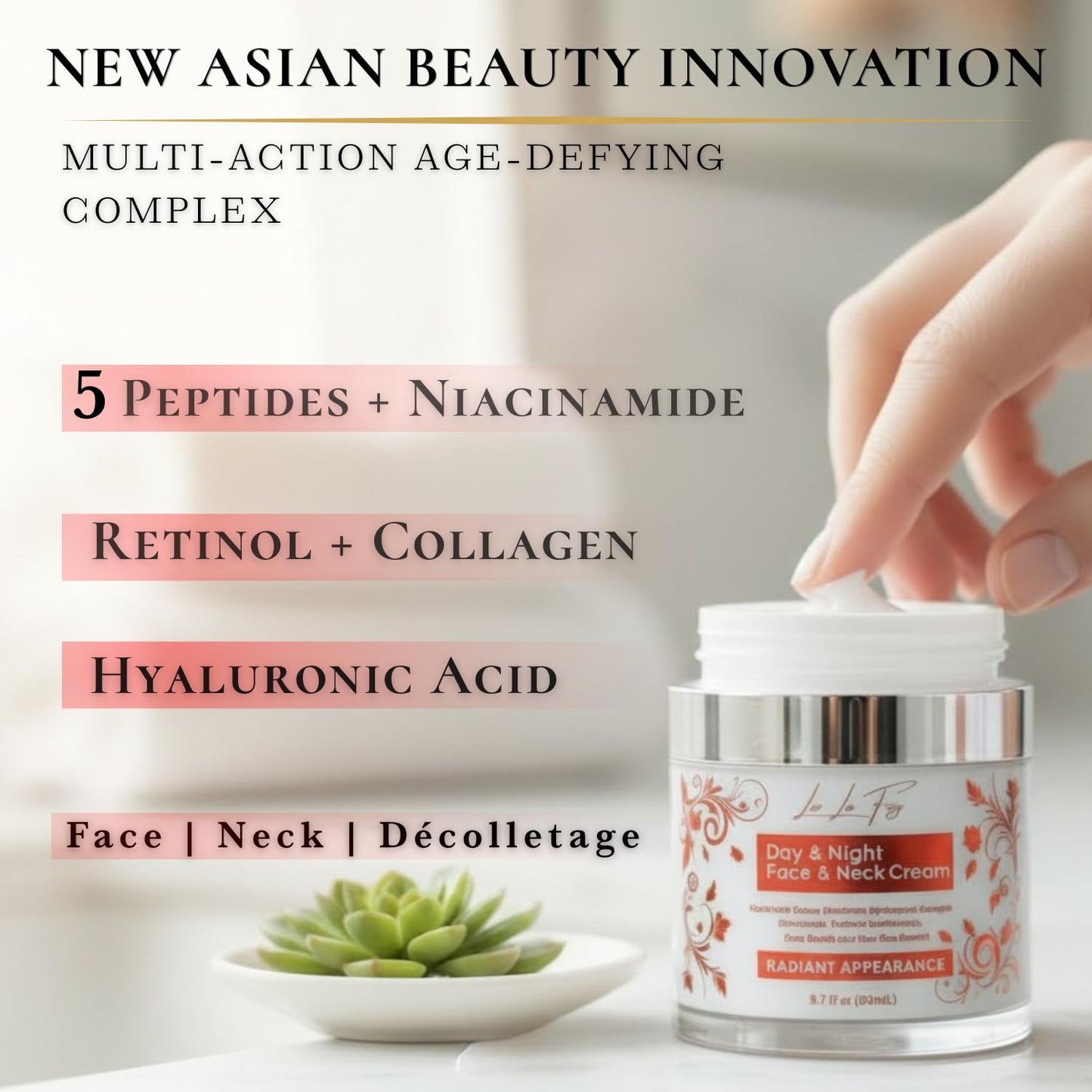 Retinol, 5 Peptides & Collagen Face Cream – Korean-Inspired Skincare Anti-Aging Day & Night Moisturizer with Hyaluronic Acid, Ceramides & Niacinamide Face, Neck & Décolleté 1.7 fl oz