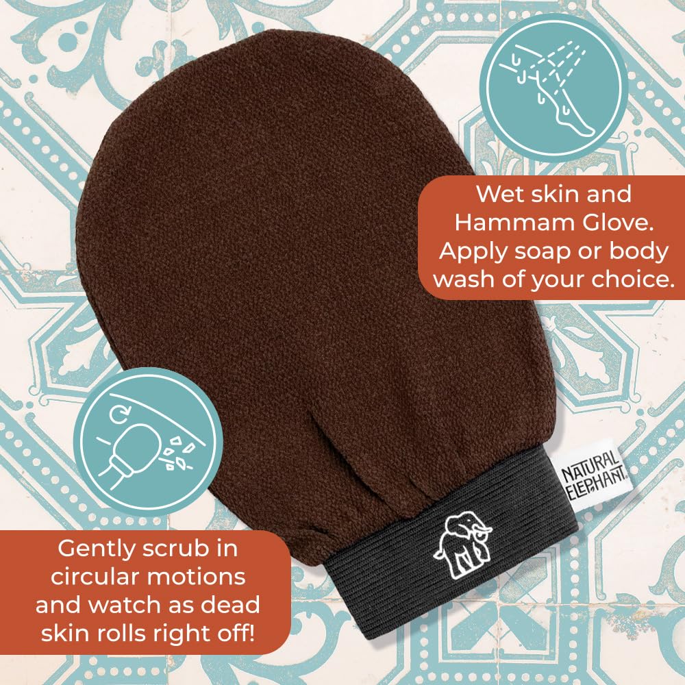 Natural Elephant Exfoliating Hammam Glove | Authentic Moroccan Kessa Body Scrub Mitt for Spa-Quality Skin Renewal | Teal Waves 5 Pack