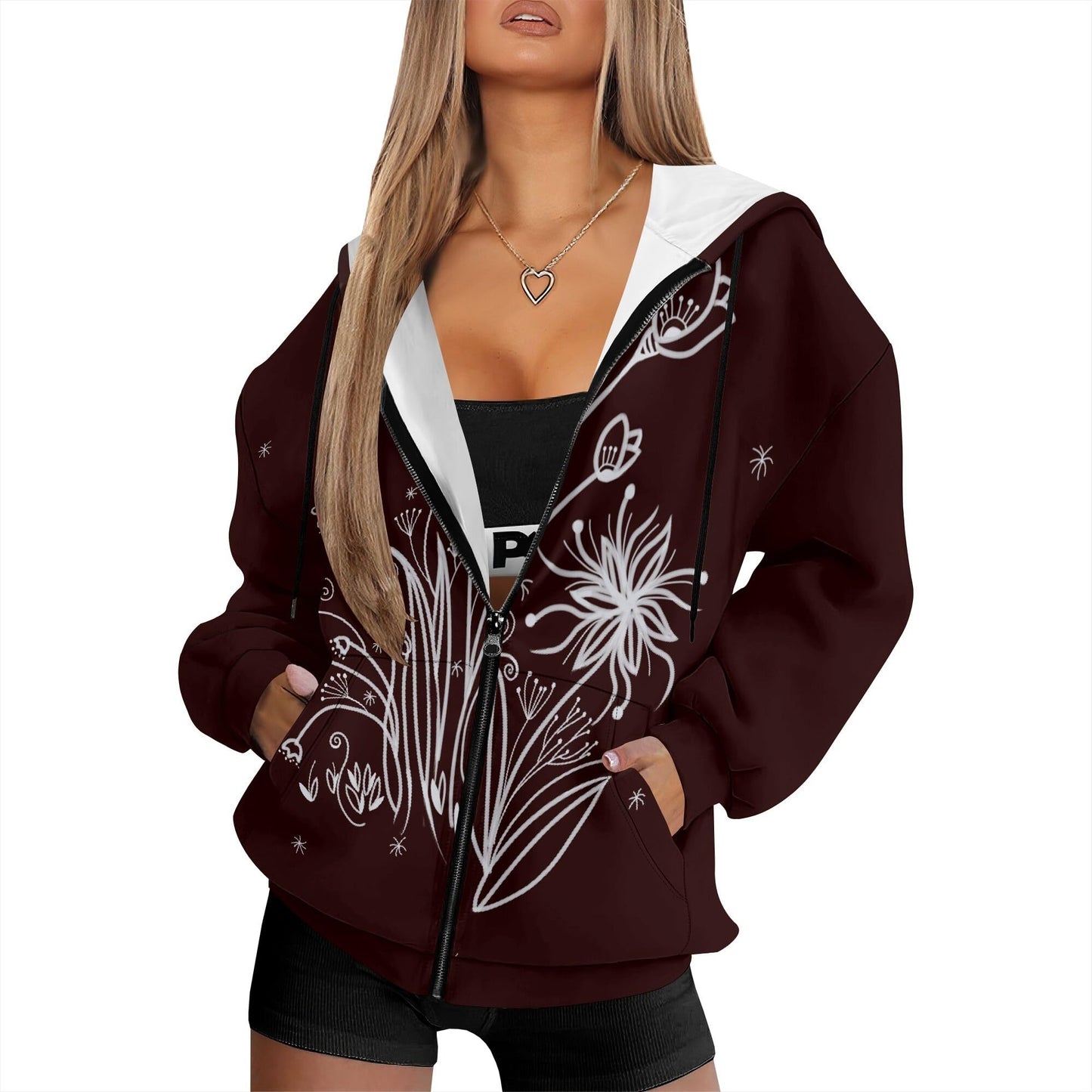 domirica Oversized Womens Zip Up Hoodies White Brown Drawstring Soft Vintage Long Sleeve Hooded Sweatshirt Women with Pocket Fleece Vintage Western Streetwear Light Weight Fashion Clothes 2025,2XL