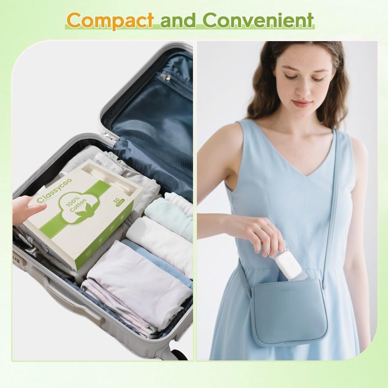 Compressed Towel - Mini Ultra-Soft Pure Cotton Disposable Face Towel | Portable Cleansing Tissue for Travel, Camping, Hiking, Green
