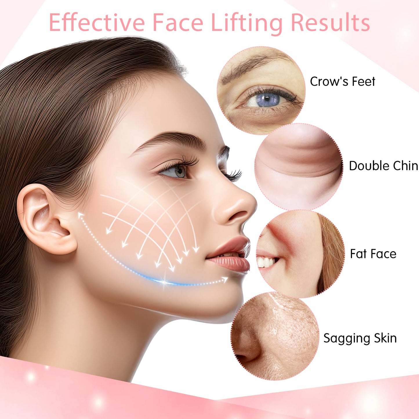 Lnngub 60 Pcs Face Lift Tape,Face Tape Lifting Invisible with 8 Strings Instant Face Tape Facelift Tape for Face Invisible Face Tapes for Lifting Sagging Skin Eyes Neck Double Chin Wrinkles