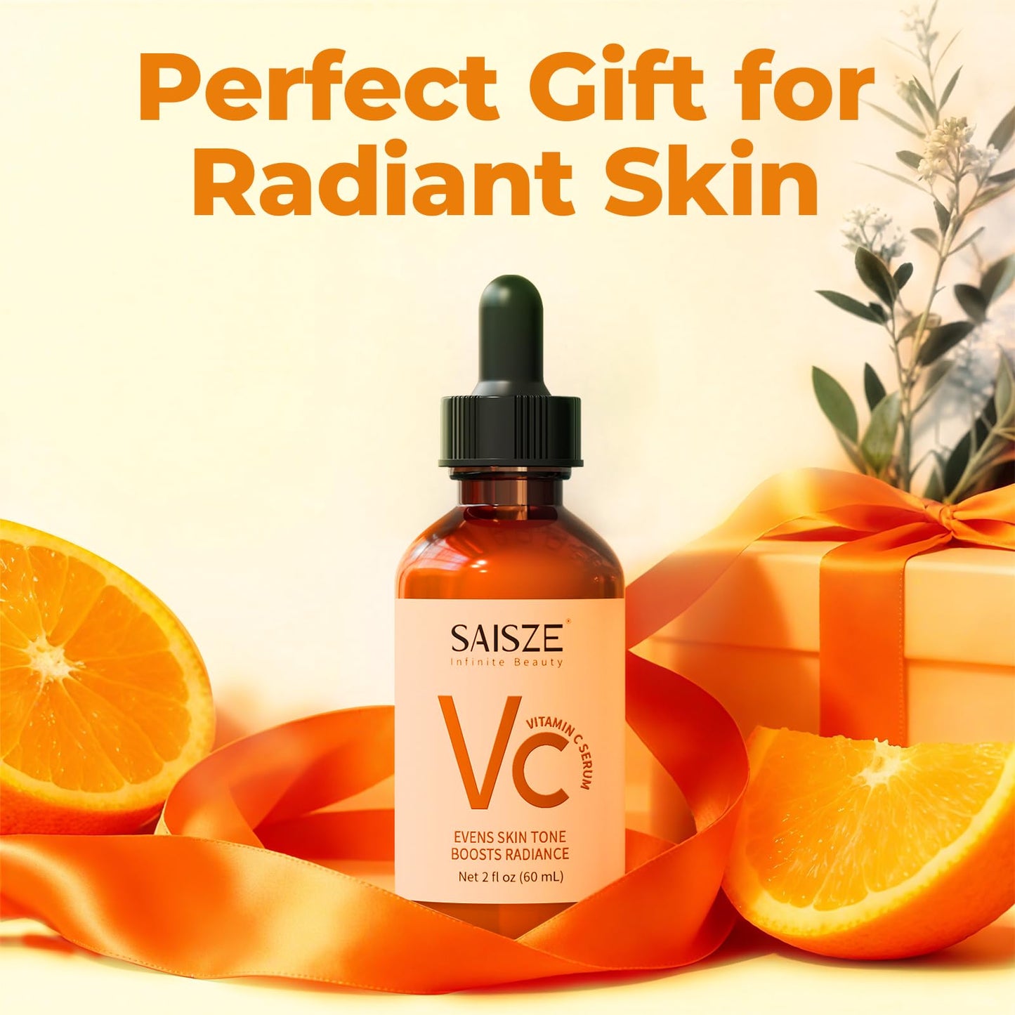 SAISZE Vitamin C Serum for Face, Facial Serum for Dark Spot, Skin Care Gifts for Women, Birthday Gift for Her, Anti Aging with Vitamin C, Hyaluronic Acid, 60ml