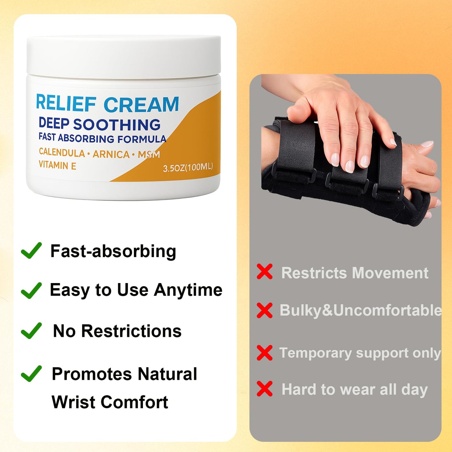 Huatsing Carpal Tunnel Relief Cream 3.5 oz/100ml, Herbal Nerve Relief Cream for Hands & Wrists, Non-Greasy Formula with Arnica, Emu Oil and Turmeric Oil, Fast-Absorbing for Daily Comfort