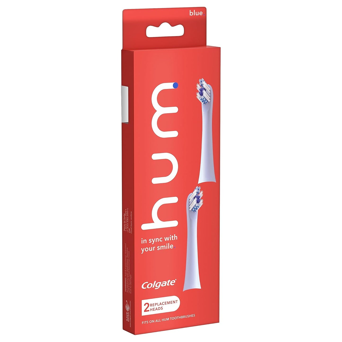 Colgate Hum Connected Smart Battery Toothbrush Refill Head, Blue, 2 Pack