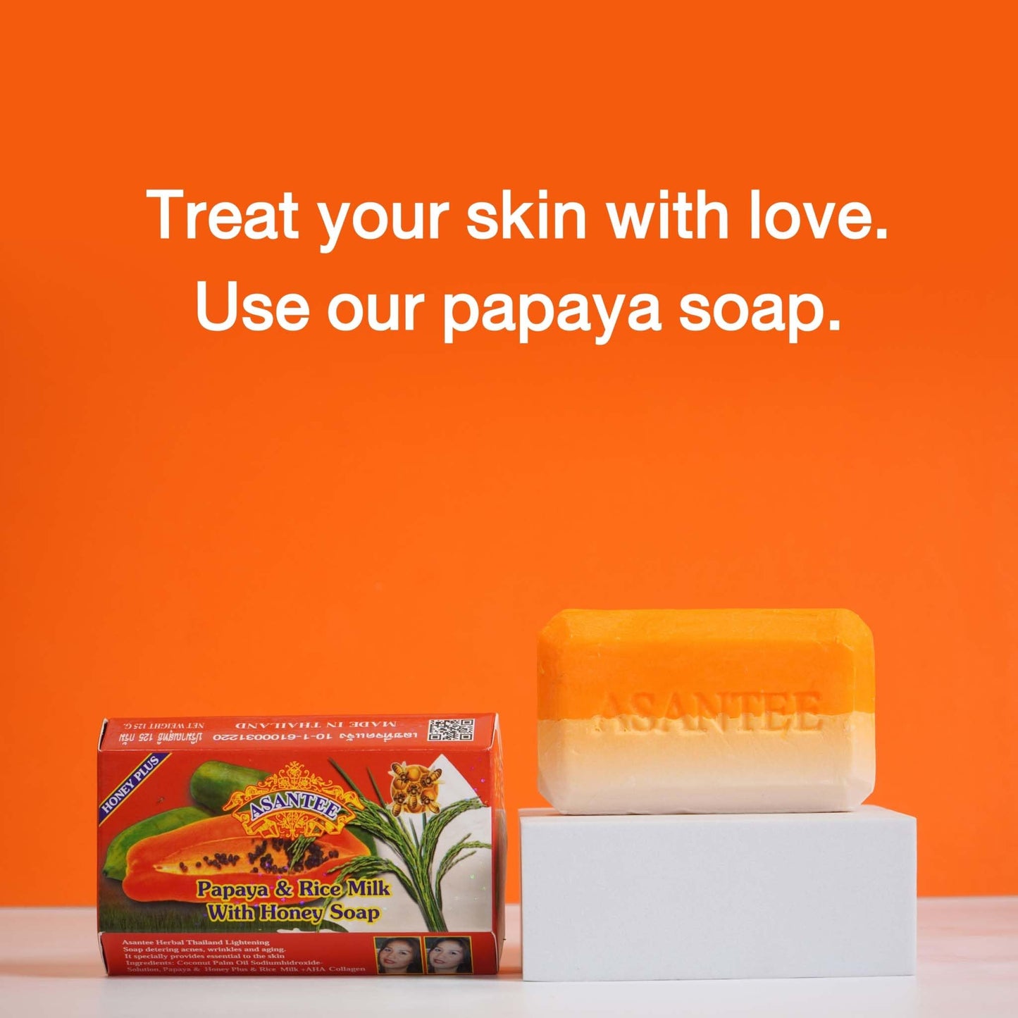 ASANTEE Papaya & Rice Milk with Honey Cleansing Soap 125 Grams (Pack of 1)