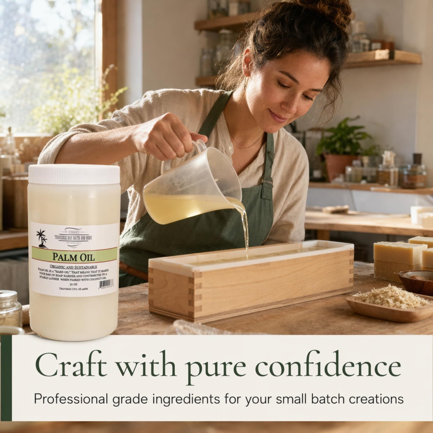 Traverse Bay Bath and Body Palm oil, Soap Making Supplies. Organic, Sustainable, Kosher, 112 oz Gallon Pail with Resealable Gasket Lid