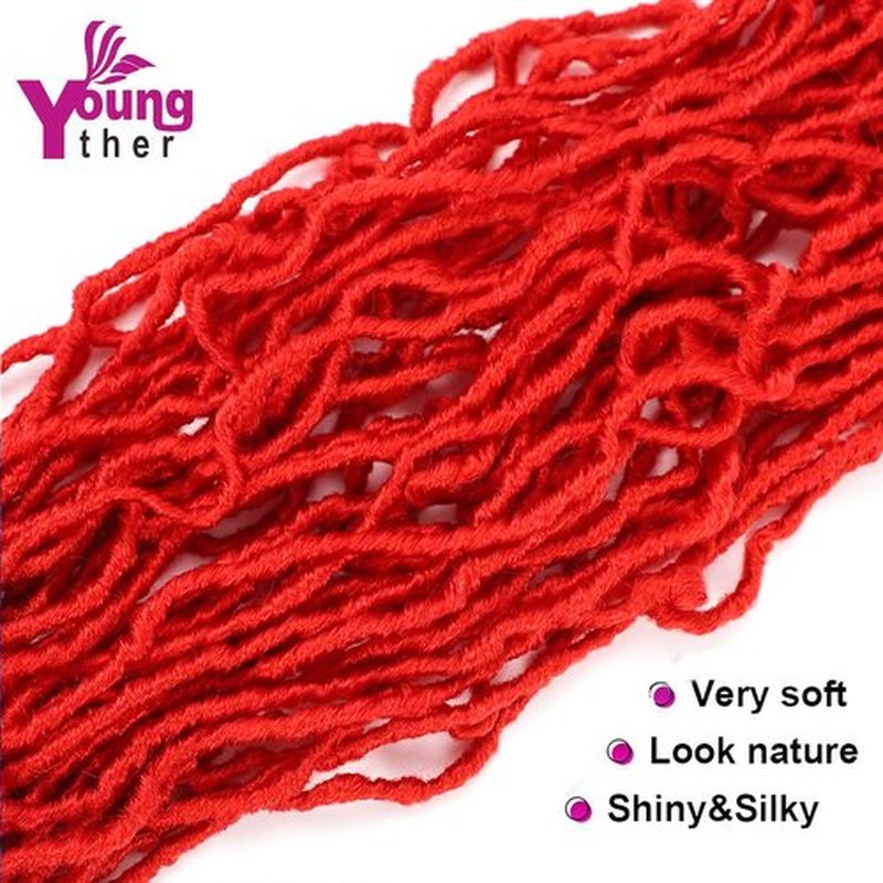 Youngther Red Faux Locs Crochet hair 24 inch 6 Packs New Soft Goddess locs Crochet Hair Pre Looped Synthetic Crochet Braiding Hair Extensions (24 inch (Pack of 6), Red)