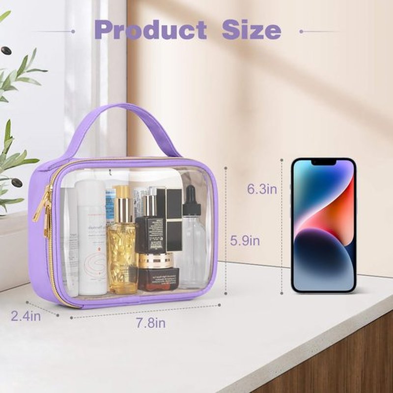 Wedama TSA Approved Toiletry Bag, 3 Pack Clear Makeup Bags with Handles, Quart Size PVC Clear Cosmetic Bags for Women and Men, Carry on Airport Airline Compliant Bag, Purple
