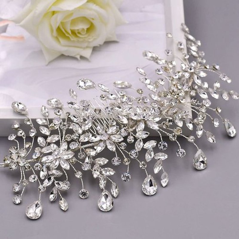 wedding tiara bridal hair piece silver rhinestone hair accessory for ladies,Rhinestone Bridal Bridesmaid Hair Comb Accessories (Silver One on the Left)