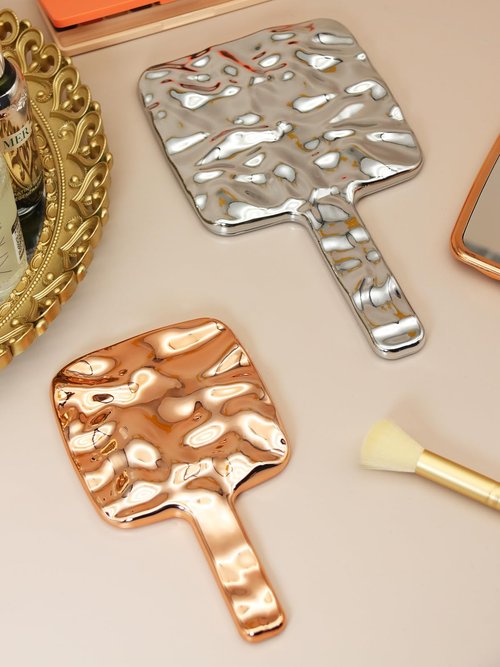 MIRRORNOVA Handheld Mirror, Water Ripples Hand Mirror with Handle for Makeup, Square, Rose Gold, Small (4 x 7 inches)