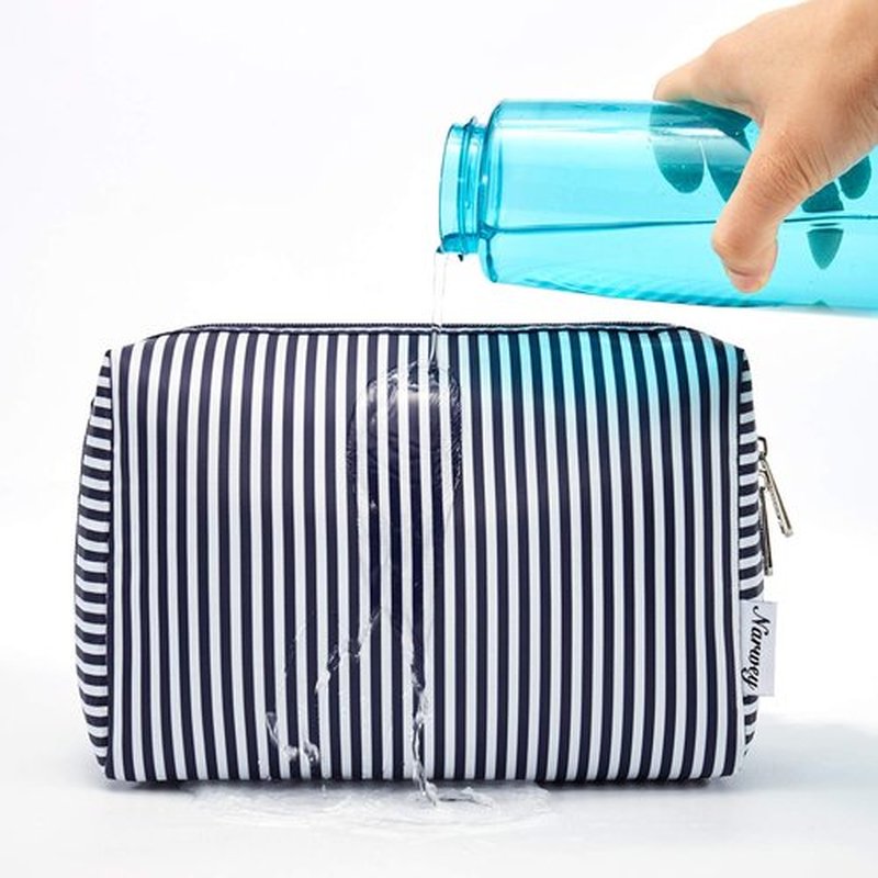 Large Makeup Bag Zipper Pouch Travel Cosmetic Organizer for Women (Large, Blue Stripe)
