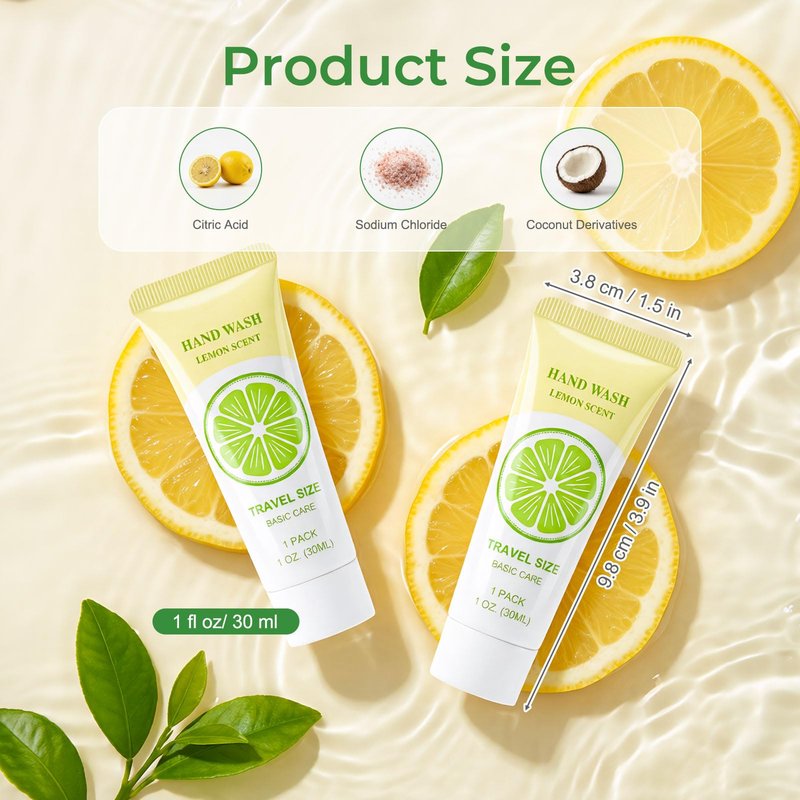 Travel Size Liquid Hand Soap Bulk, Individually Wrapped Portable 1 Fl Oz Single Small Tiny Hand Wash Gel Mini Pocket Lemon Handsoap, Packets Toiletries, Hotel Camping Shelter Homeless (Pack of 30)