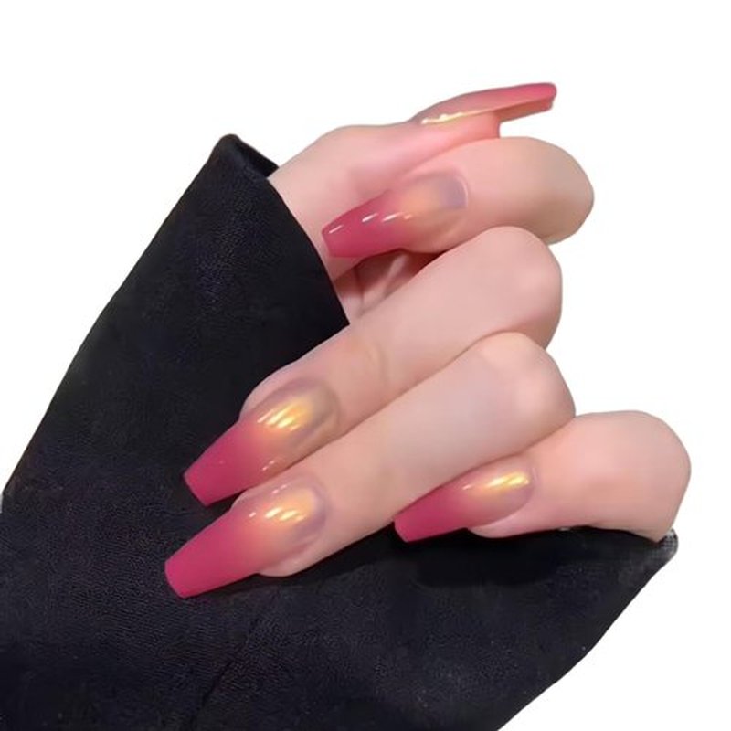 Lurenia • Lxssie Handmade Press On Nails - French Design | Reusable & Sparkly Rose Pink Aurora Gradient Gift Set for Women (LARGE-Rose Pink, )