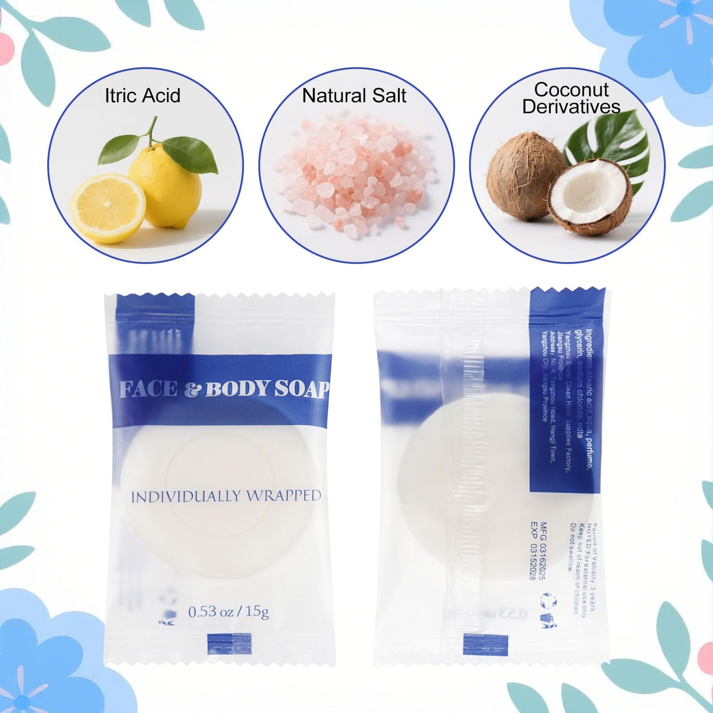 Travel Size Bar Soap in Bulk, Individually Wrapped Disposable Mini Soap for Hand Face & Body Mini Toiletries Amenities Kit Hotel, Shelter/Homeless/Nursing Home/Charity/Motel/Guest 0.53 oz (10 Pack)