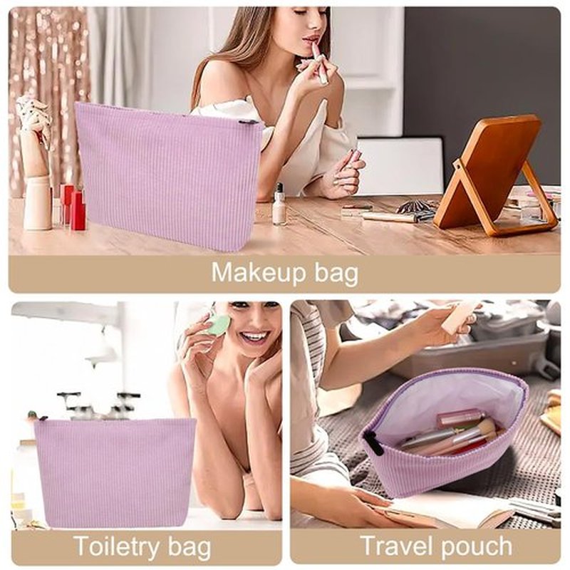 Wudimeitt Cosmetic bag Makeup bag Preppy Cute Corduroy Toiletry bag for women travel essentials (purple)