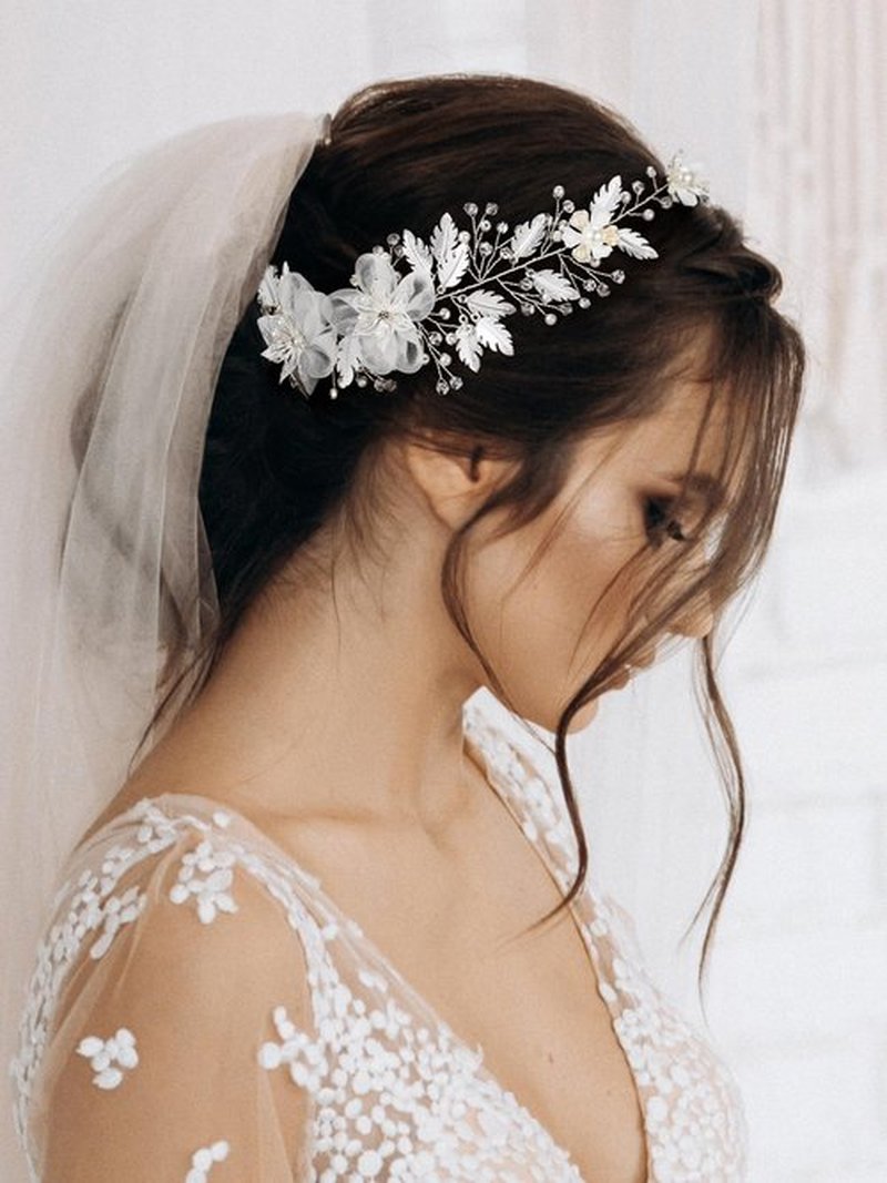 SWEETV Flower Wedding Headpieces for Bride Rhinestone Bridal Headband handmade bride hair vine wedding hair piece for bride hair accessories for Women and Girls Silver
