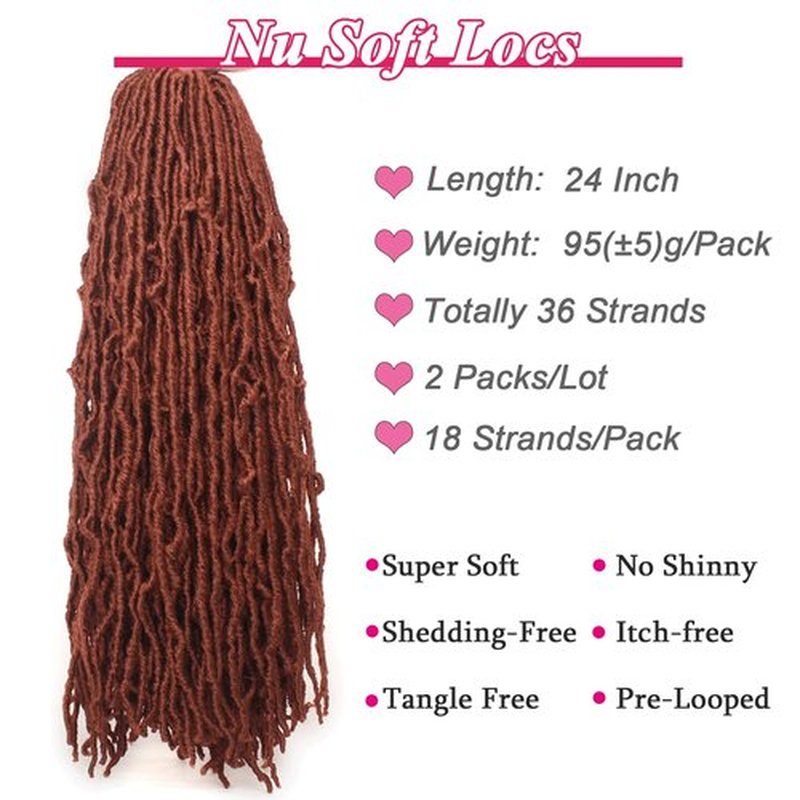 Leeven 24 Inch Long Ginger New Faux Locs Crochet Hair 18 Strands/Pack Copper Red Messy Soft Locs Crochet Braids 2 Packs Distressed Goddess Locs Hair For Women 350#