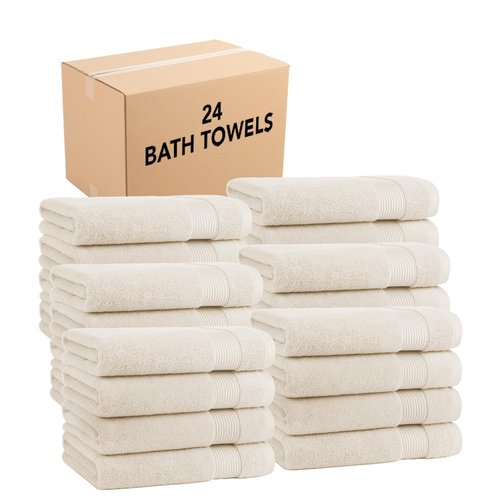 Arkwright Bath Towels Set of 4 - (Bulk Case of 24) Super Soft 100% Cotton, 600 GSM Quick Dry & Absorbent, Luxury Bathroom Essentials for Hotels, Spa, Hosts, and Vacation Rentals, Alabaster Ivory