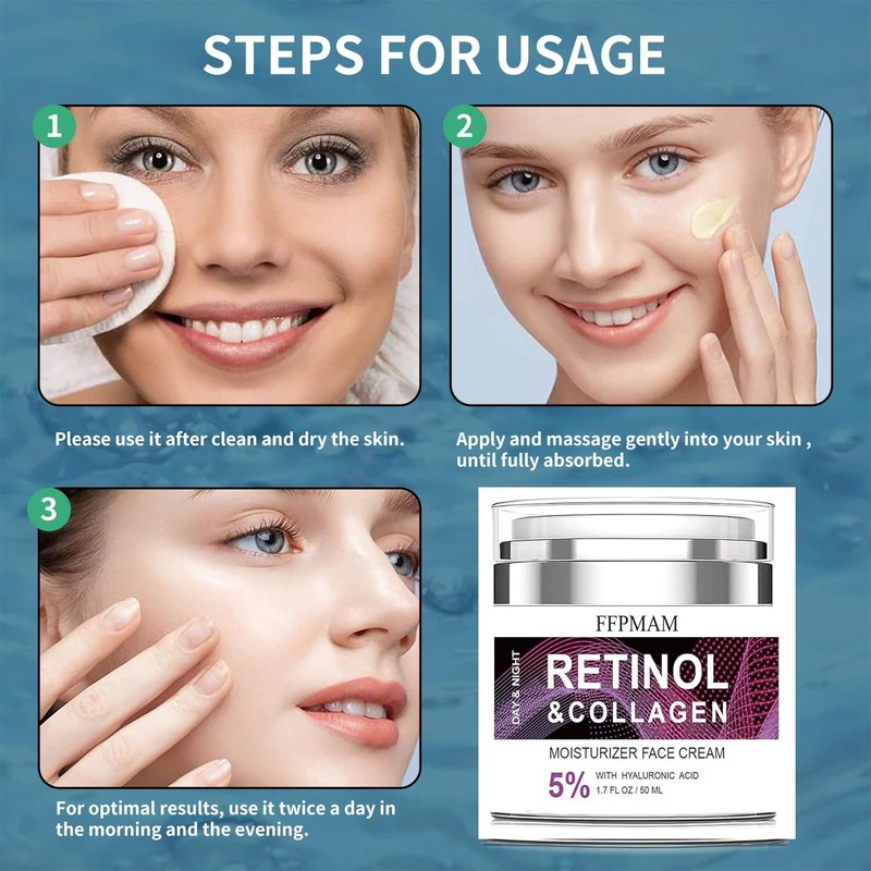 Retinol Cream for Face - Anti-Aging Wrinkle Treatment with Collagen & Hyaluronic Acid | Night Moisturizer for Men & Women (1.7 FL Oz)