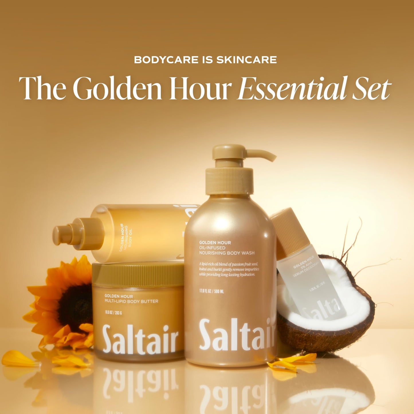Saltair Body Wash 2-Pack – Moisturizing Body Wash with Vitamin E & Hydrating Oil Blend – Scented Shower Gel for Women and Men – Golden Hour Scent, 2x 17oz – Vegan, Cruelty-Free, Paraben-Free