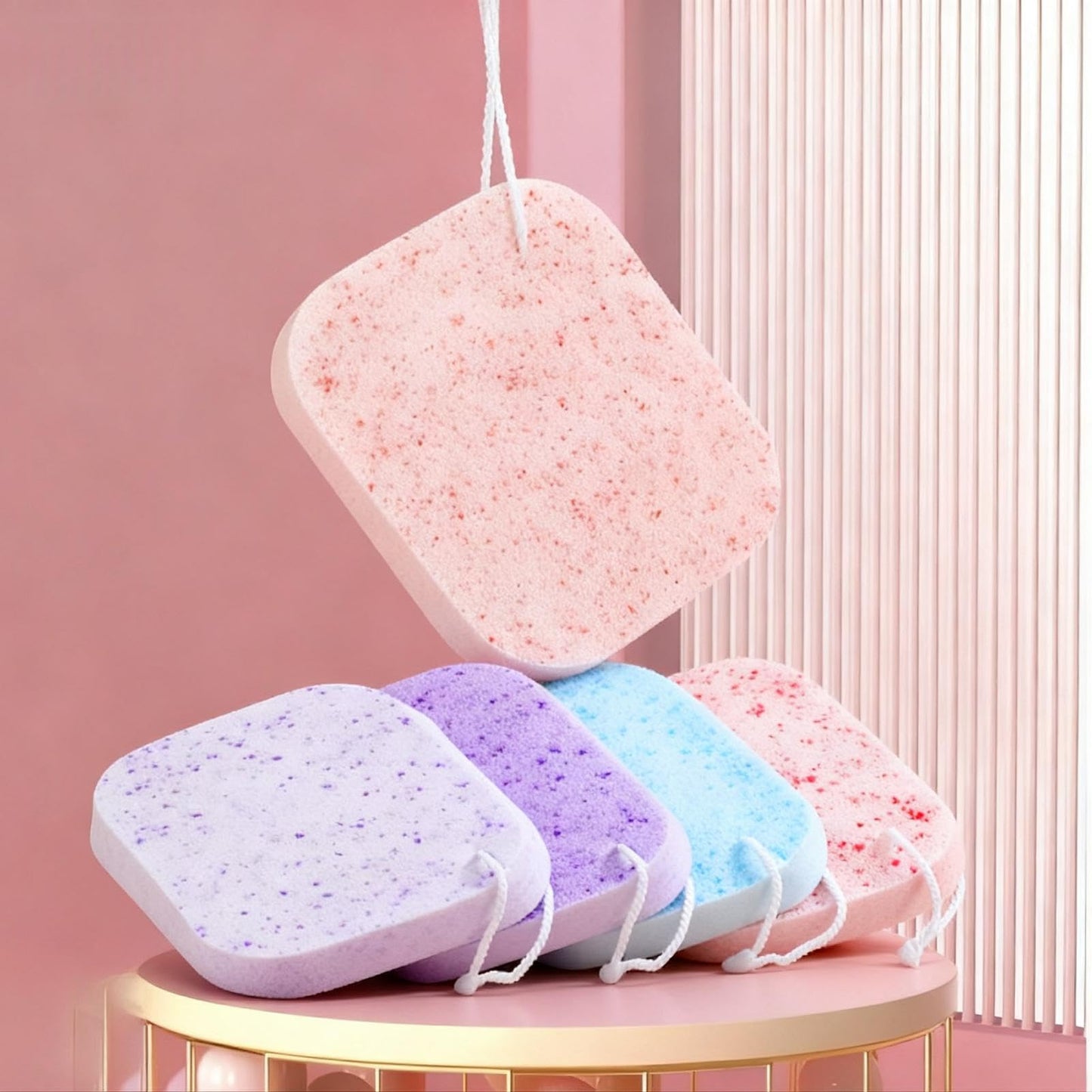 4Pcs Facial Sponges, Travel Makeup Remover Sponge with Drying Rope, Reusable Exfoliating Pads Body Scrubber, Face Sponges Thick for Cleansing, Washing Face, Exfoliating, Makeup Removal, Cosmetic Spa