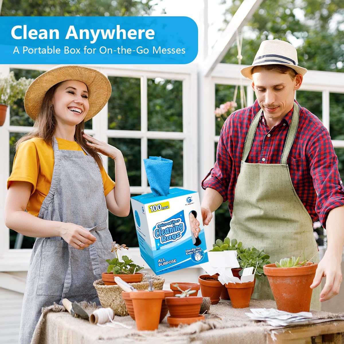 GLIMGLINT Microfiber Cleaning Cloth Box, Shop Towels 100 Pack Washable