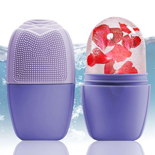 XHJRI Ice Face Roller Massager,Ice Cube Roller for Face, Eyes and Neck Naturally Conditioning and Skin Care,De-Puff Eye Bags,Reduce Migraine Pain,Reusable Massage Silicone Ice Mold (New Purple)