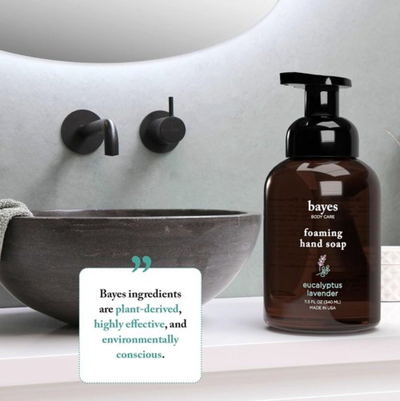 Bayes Foaming Hand Soap - Aromatic and Nourishing Hand Wash, Infused with Essential Oils - USDA Certified Biobased - 11.5 Ounce, Lavender, 2 Pack