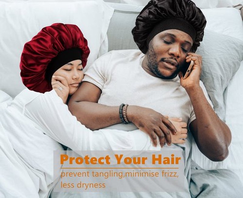 Bonnet for Men,Hair Bonnet for Sleeping,Double Layer Satin Bonnets for Black Women Curly Hair Braids,Reversible Sleep Cap (Large,Black/Burgundy)