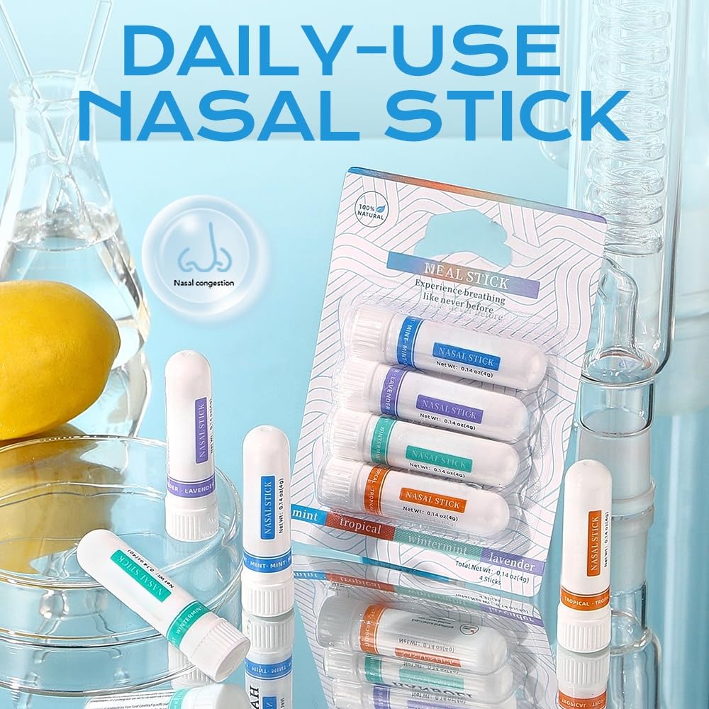 4 Pack Relieving Nasal Congestion Nasal Stick Inhaler Set, Memory Booster Herbal Diffuser, Portable Anti-Aging Nasal Stick Ideal for Women Men Congestion Enjoy Inhalation Fresh Air