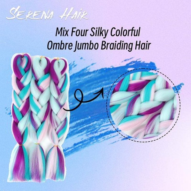 Braiding Hair 24 inch Fiber Mix Four Colorful Pre Stretched Hair Extensions Rainbow Colors Synthetic Hair Blue- Purple-Pink Soft Healthy Wig For Daily Party (24 Inch, Pack of 8)