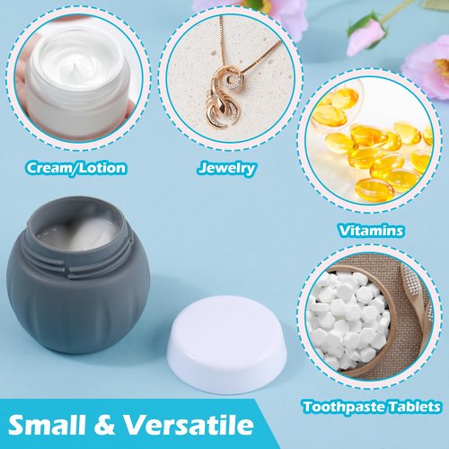 Travel Containers for Toiletries, GLAMFIELDS TSA Approved 2Pcs 1.7oz+3Pcs 1oz Travel Size Silicone Jars BPA Free, Leak-proof Travel Essentials with Lid for Cosmetic Face Hand Body Cream Grey (5Pack)